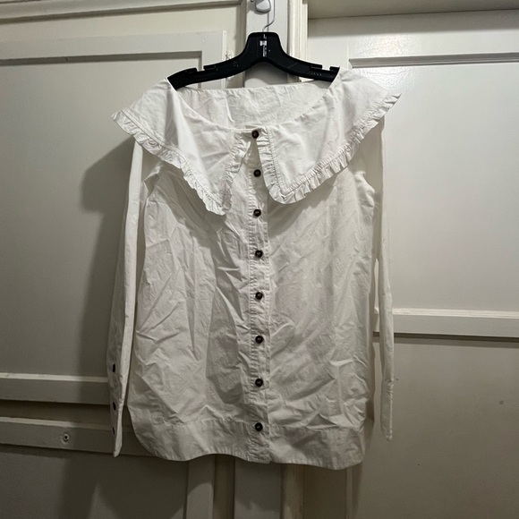 GANNI ruffle collar poplin button up NWOT size 34/ US 2 - Picture 2 of 16